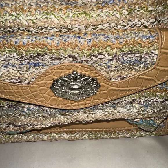 Bueno Multi Color Purse Shoulder Bag Tan Faux Leather Woven Handbag - Picture 2 of 7